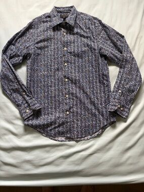 Banana Republic Men's Patterned Button-Up Shirt - Blue, White & Brown